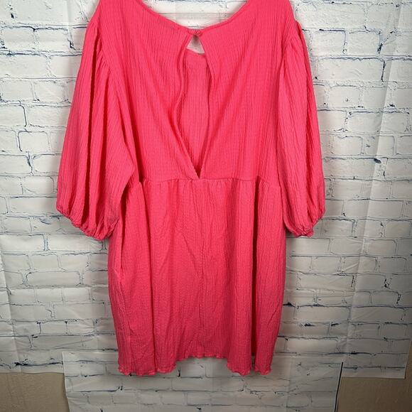 NWT Culture Code Bubble Sleeves Gauze Drop Waist Oversized Keyhole Back Dress 1X - Picture 3 of 8